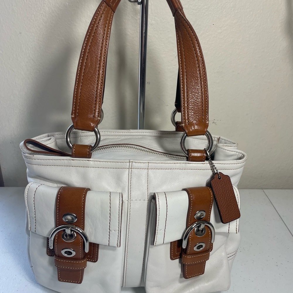 Coach White and Brown Shoulder Bag